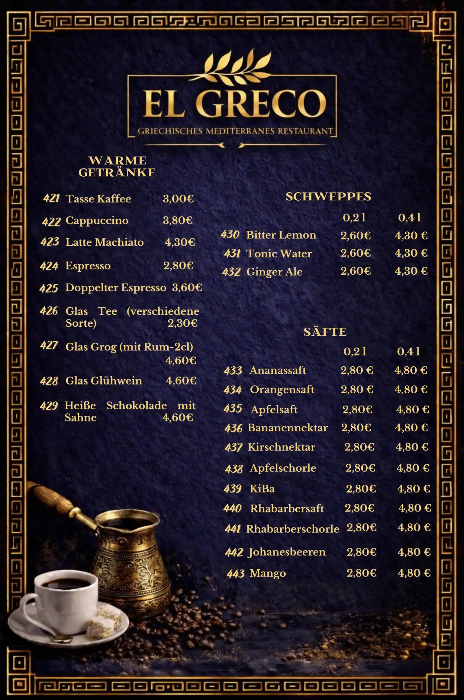 Warme Getränke, Säfte & Schweppes